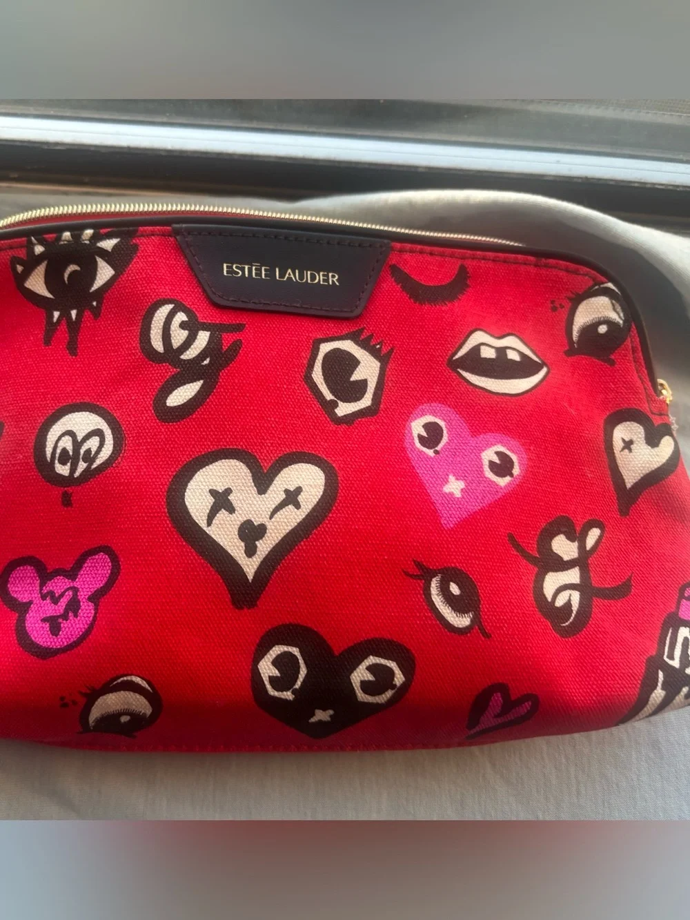 Estee Lauder Red Graphic Heart & Icon Cosmetic Pouch